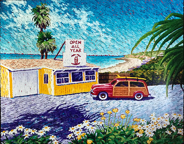 949-689-2047 California landscape vintage woodie car